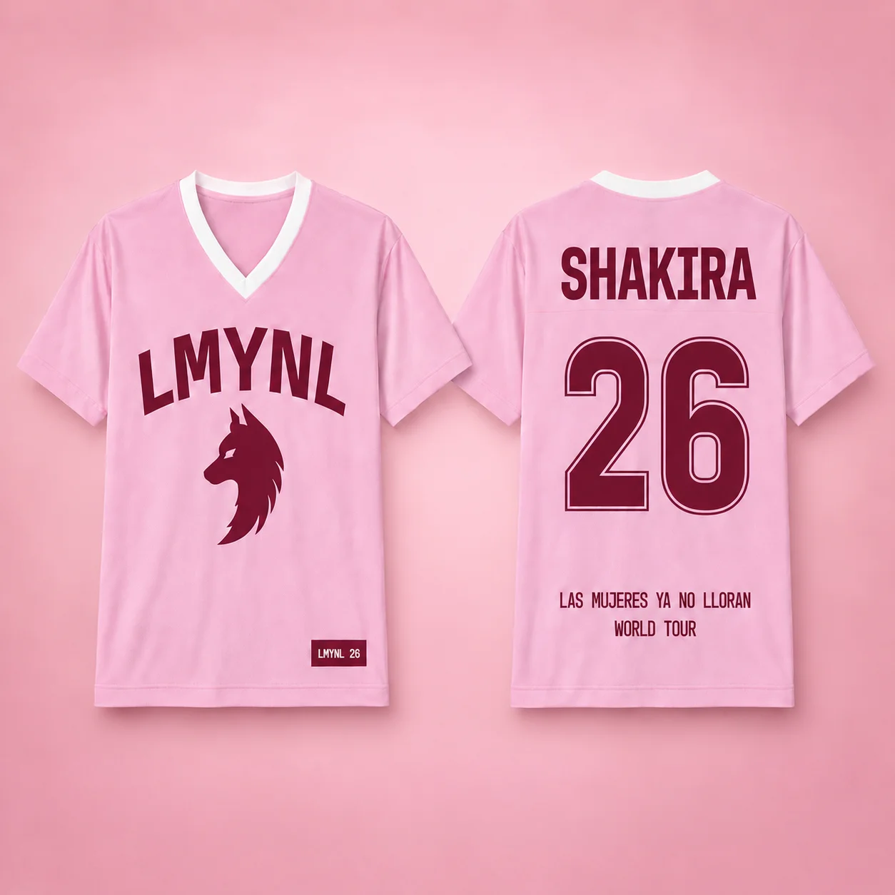 Shakira LMYNL Las Mujeres Ya No Lloran World Tour Baseball-Trikot, hellblau, V-Ausschnitt, Wolf, Nummer 26, Konzert-Merchandise, Unisex, Geschenk für Fans. – Detail 4