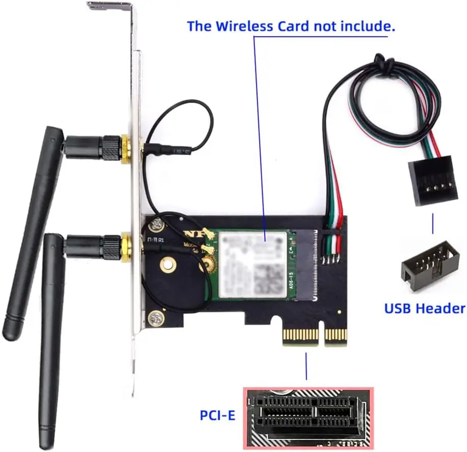 JoniSerl Wireless Network Card Adapter NGFF A/E-Key WiFi Card to M.2 NGFF Key-M NVME SSD Adapter for AX200 WiFi 6 Bluetooth 5.1