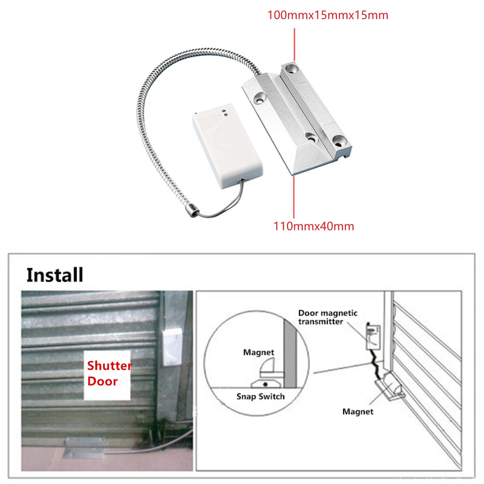 Wireless Rolling Door Sensor 433MHz Roller Shutter Garage Gates Magnetic Detector Thick Switch Anti-theft Security Alarm System