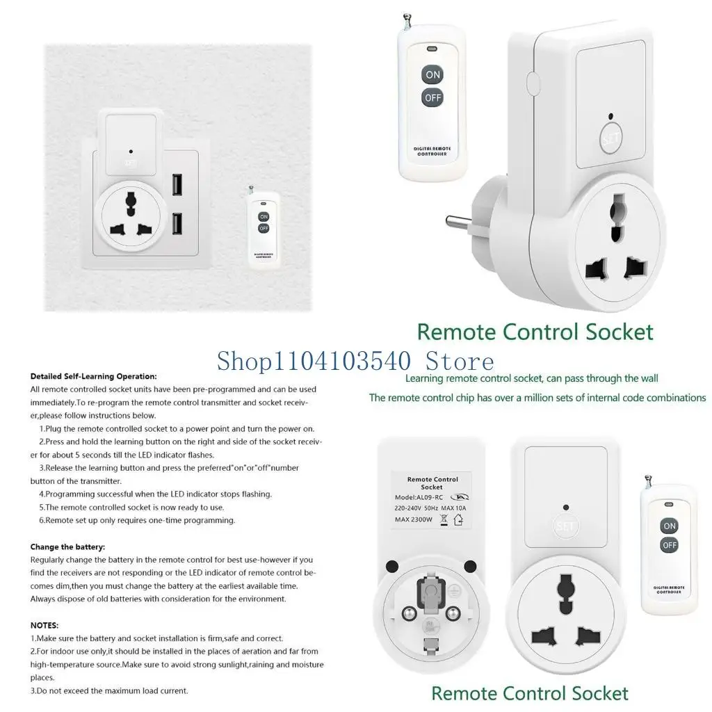 

02DC Standard Europlug Remote Control Switch Socket Multi-purpose Durable & Practical