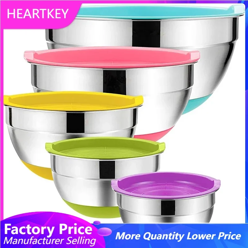 Stainless Steel Bowls Set 5PCS/SET Nesting Salad Mixing Bowl Fruit Vegetable Food Storage Container Cooking Tools