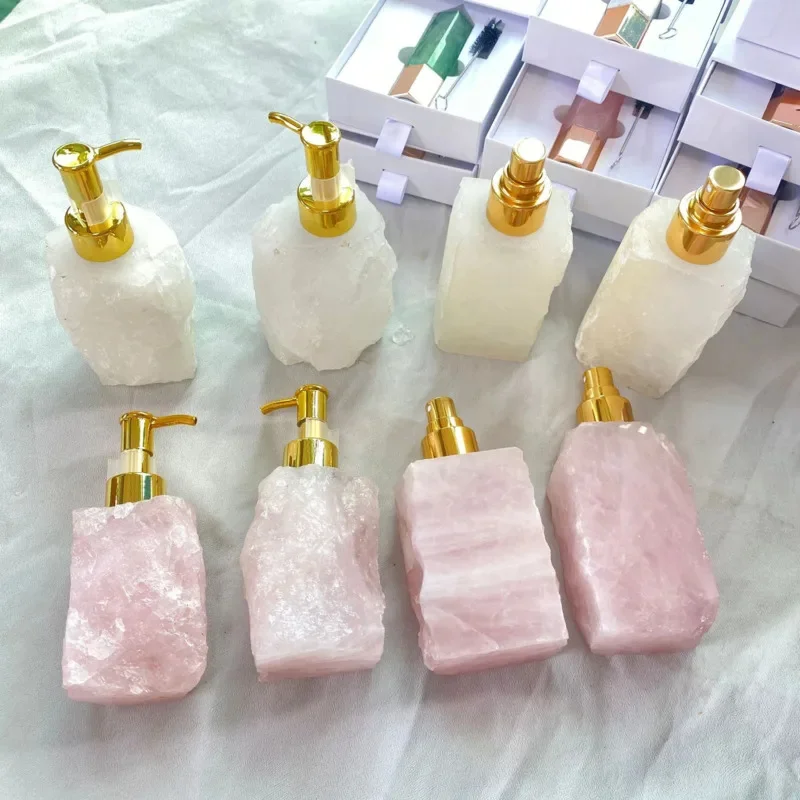 1pc Natural Crystal Stone Luxury Soap Press Bottle 2025 New Agate Art Home Bath Supplies Perfume Container Precious Gift