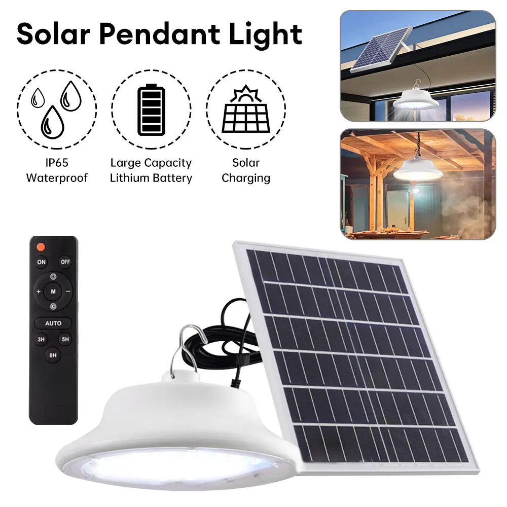 40W 60W LED Solar Ceiling Lamp with Cord Waterproof Solar Power Remote Control Dimmable Pendant Light for Balcony Corridor