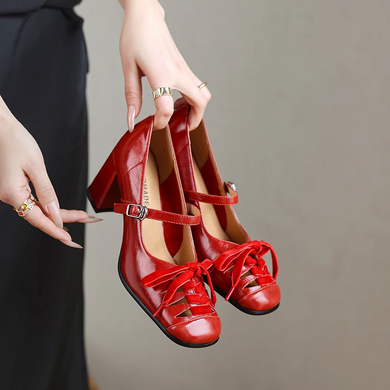 Genuine Leather Sheepskin Woven Hollow out Women Sandals,Butterfly Knot Mary Janes Shoes,Summer High Heels Ballet Women's Shoes