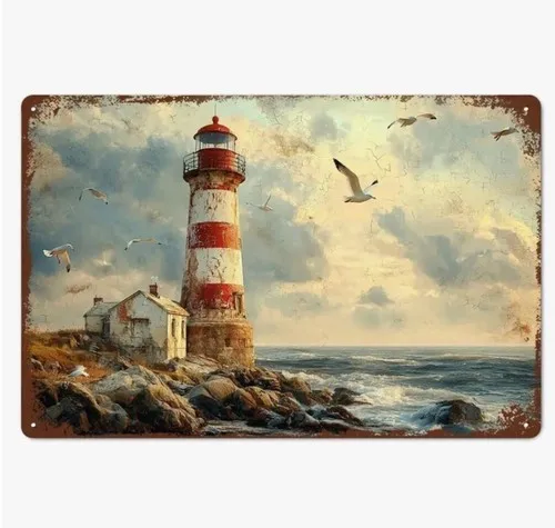 

Metal Sign Vintage LIGHTHOUSE Coastal Nautical Summer 8 x 12 tin sign