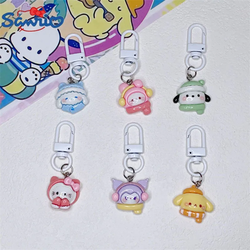 Sanrio Muffler Hello Kitty Winter Model Keychain Kuromi My Melody Cap Pendant Keyring Cute Cinnamoroll Children Christmas Gifts