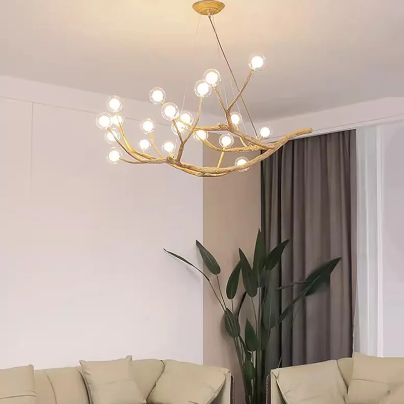 Modern Tree Branch Chandelier for Living Dining Room Table Center Decor Glass Ball Pendant Lamp Indoor Lustre Lighting Fixture