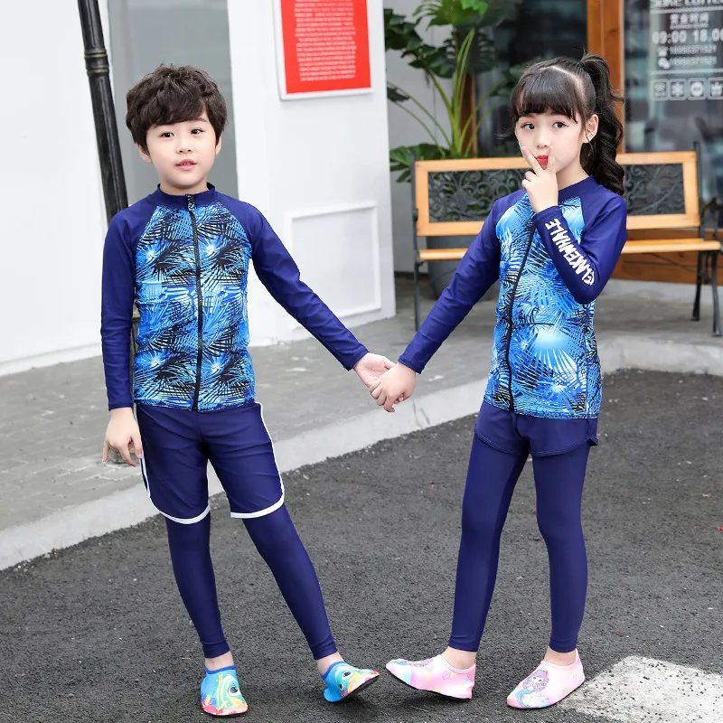 여아 남아 어린이용 수영복 3 피스 래시가드 세트, 긴팔 수영복, 전신 비치 수영복, 잠수복, 유아용 선슈트 