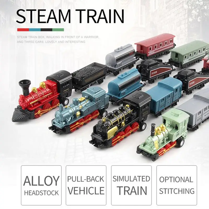 NEW Railway Classic Steam Locomotive Train Railways Railroad Track Kits Building Blocks Simulation Model Bricks Kids Toy Gift