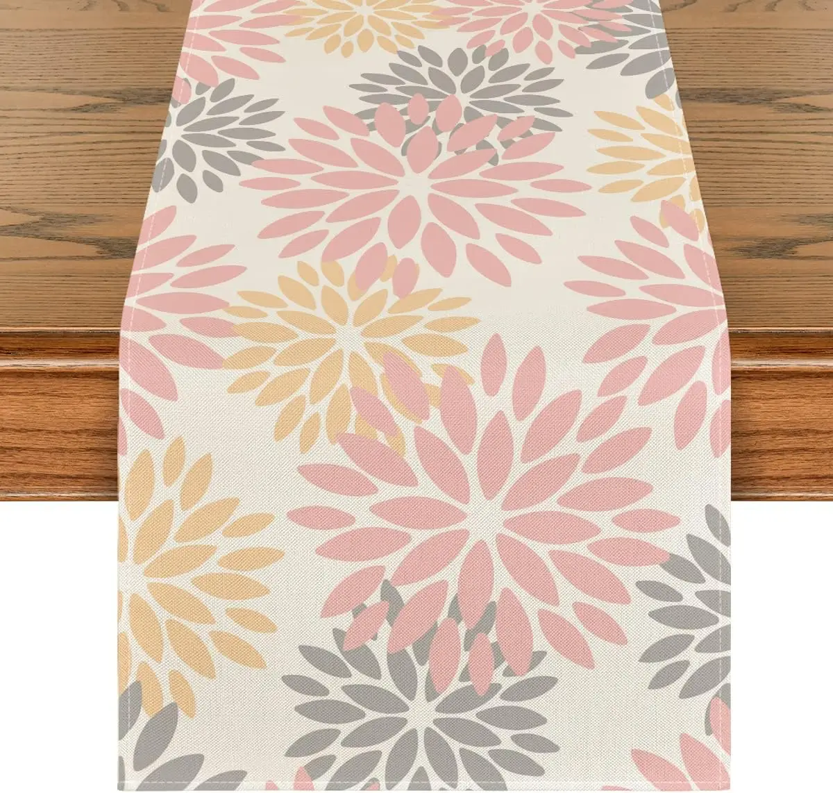 Pink Dahlia Floral Bohemian Pattern Linen Table Runner, Kitchen Table Decoration for Home Party Wedding Party Decoration