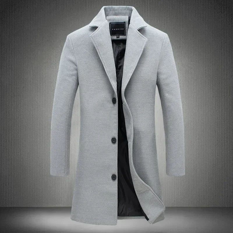 Autumn and Winter Long Cotton Coat 2024 New Wool Blended Solid Color Casual Coat Business Fashion Windproof Men\'s Coat Size5XL-M