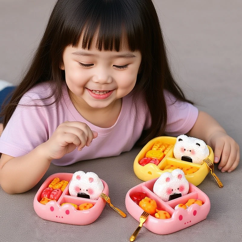 Miniature Simulation Rice Ball Meal Playset DIY Decoration Realistic Portable Bento Food Model1 Set Children's Pretend Play Toy