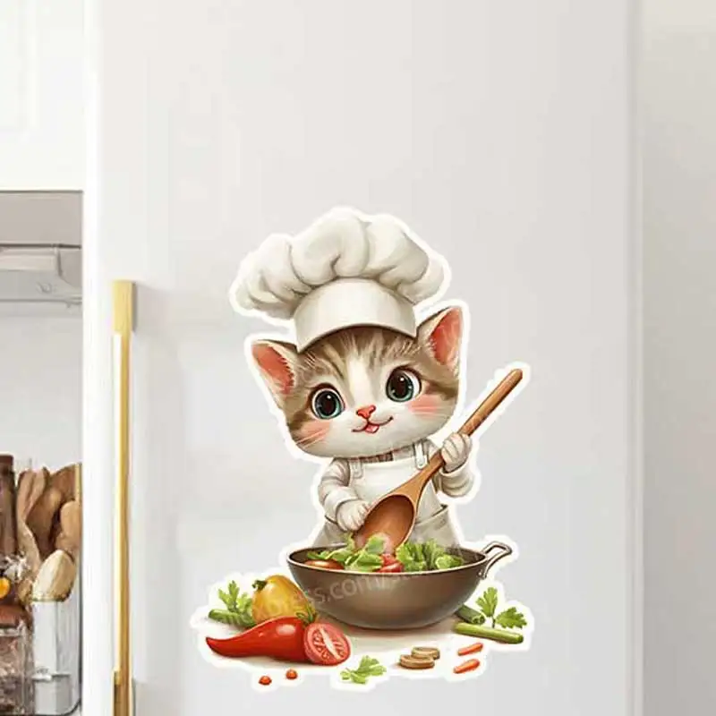 

Cute Cooking Kitten Wall Stickers Waterproof Kitchen Decor Self-Adhesive Stove Beautification Stickers for Wall AA61