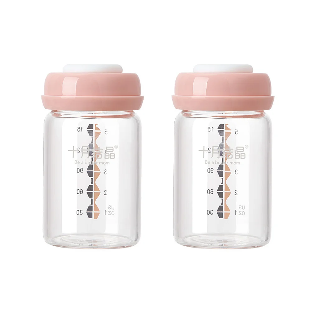 2 Pcs Glass Feeding Bottle Breastfeeding Bottles Baby Milk Storage Containers Breastmilk Storing Cups