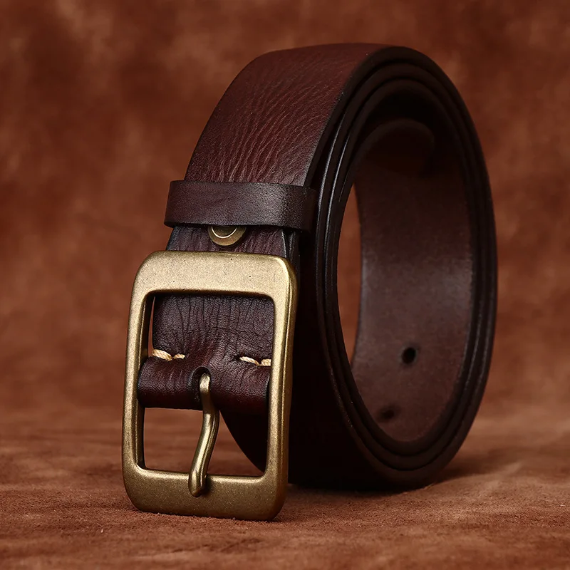 3.8CM High Quality Pure Cowhide Genuine Leather Belts for Men Brand Strap Male Brass Buckle Casual  Vintage Jeans Cowboy Cintos