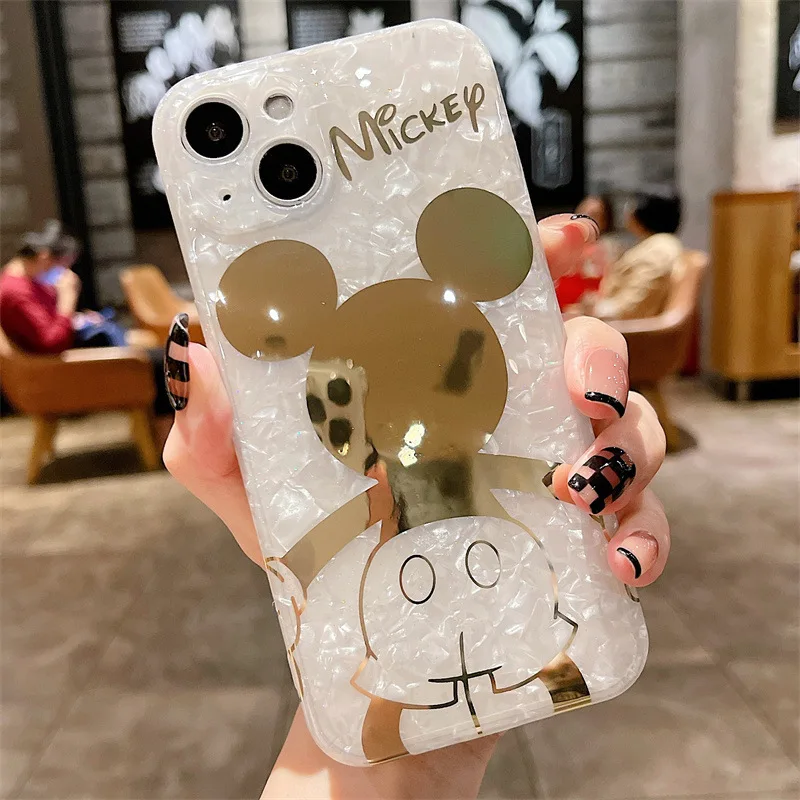 Disney Mickey Minnie Bracket Phone Case iPhone 14 13 12 11 Pro Max Cartoon Fall prevention Gilded Sand Silicone Protective Cover