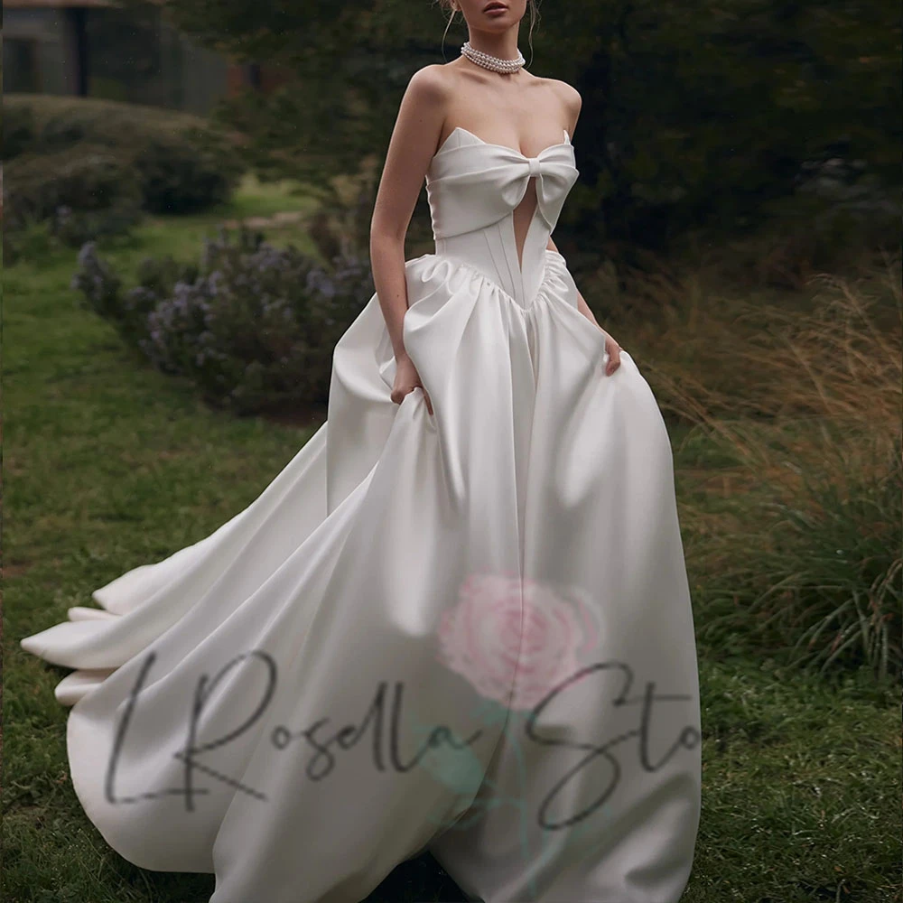 

LRosella женское элегантное свадебное бальное платье без рукавов с бантом и часовней, свадебное платье со шлейфом, платья de novia 2025