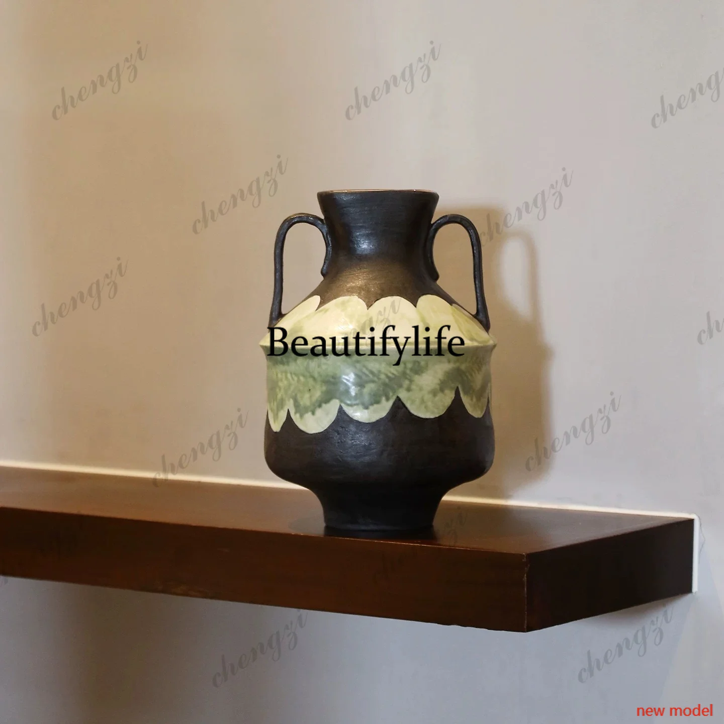 DD182Ceramics | Binaural hand-painted vase ornament, high-end art flower ware