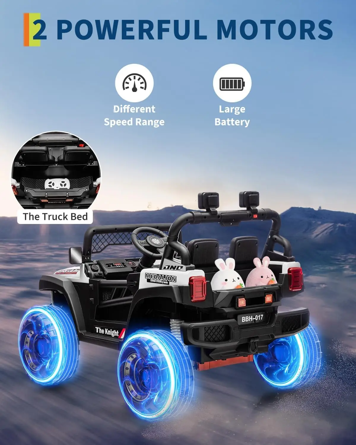 12V 電動乗用トラックカー、子供用バッテリー駆動オフロードトラック、親用リモコン付き、男の子と女の子のためのLEDライト付き