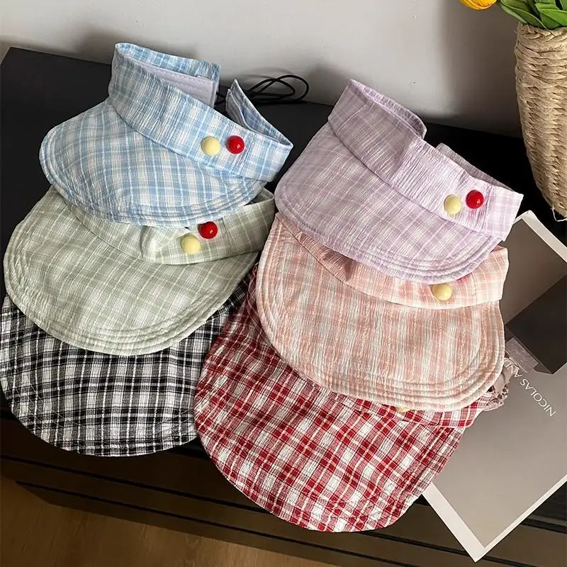 Girl's Sun Red Hats Red Checkered Sun Protection Hat Summer UV Protection Sun Hat Sweet Style Hats Kawaii Visor Cap