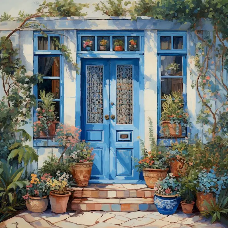 

SDOYUNO 5D DIY Diamond Painting Kit Blue Door with Flower Full Drill Cross Stitch Embroidery Mosaic Picture Wall Art Home Decor
