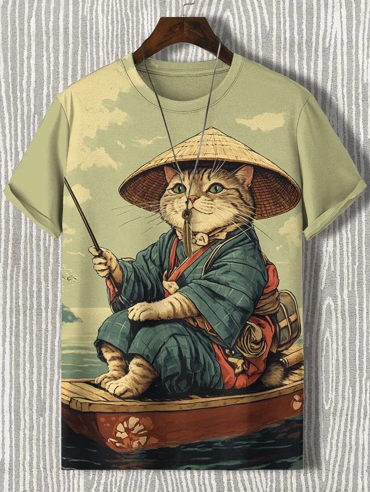 Men's Animal Funny Cat Printed T Shirt Short Sleeved Tees Tops 3D Print O-Neck Shirts Party Summer Casual Men's Clothing Apparel image 4
