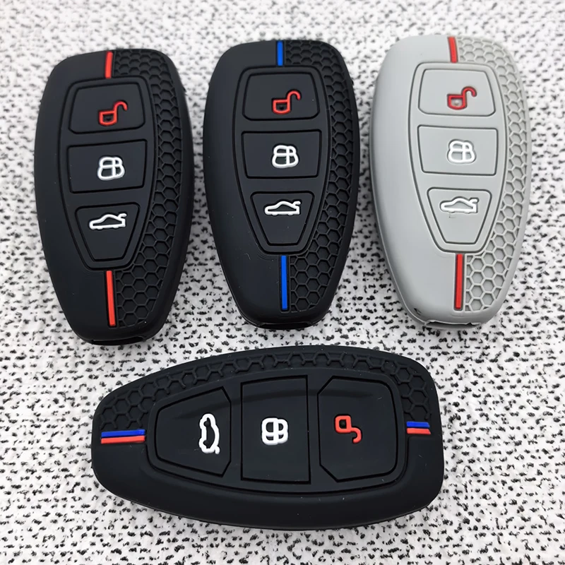 Silikon Autoschlüssel-Hülle für Ford ST Line Fiesta Focus Mondeo Ecosport Kuga Puma Edge Escape Metallische Autoschlüssel-Schutzhülle Zubehör