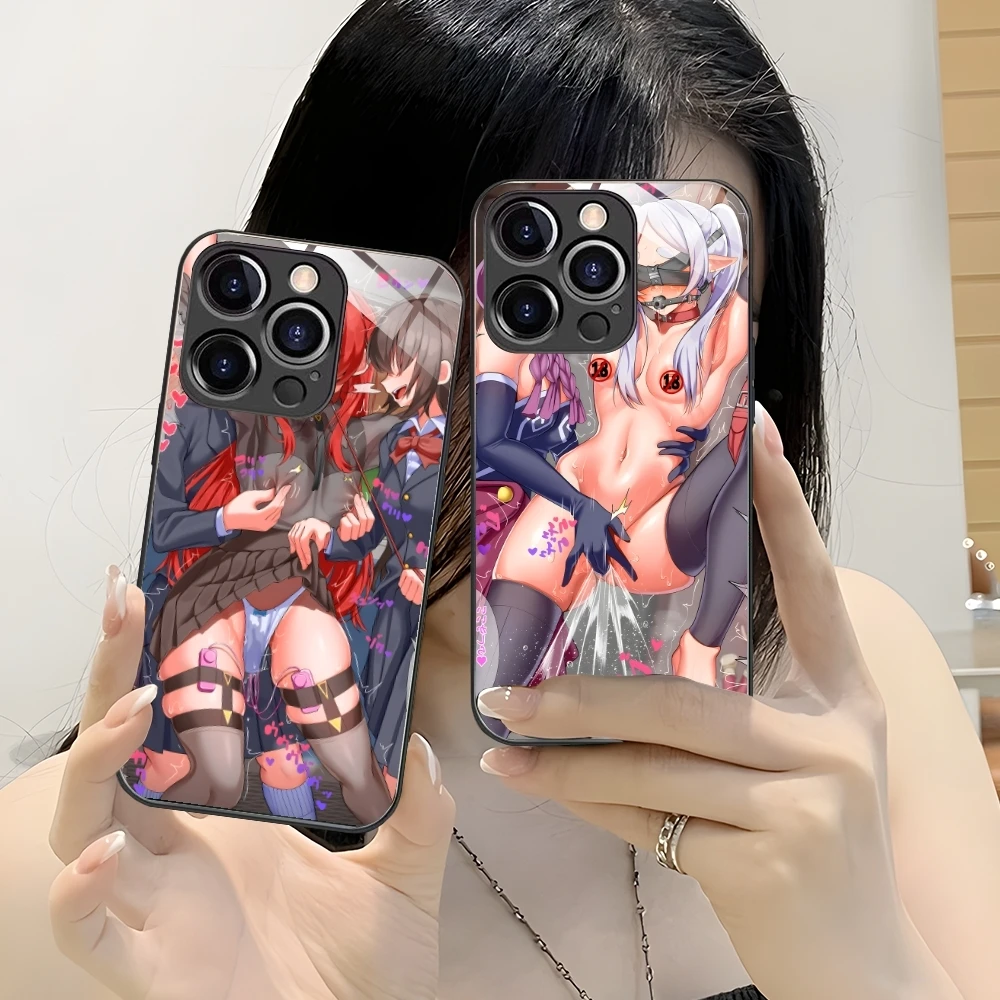 Hentai Waifu Girl Mobile Cell Phone Case for iPhone 16 15 14 13 12 11 X XR XS 8 Pro Max Plus Mini PC Glass Phone Cover Shell