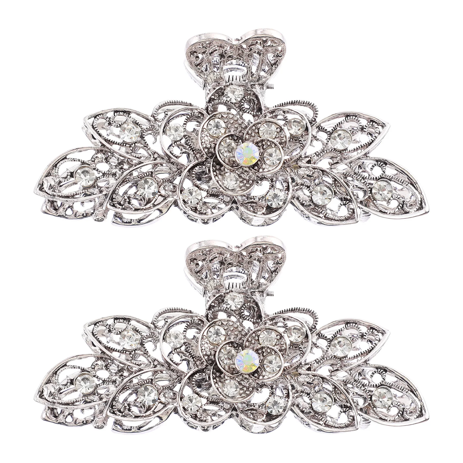 2개 레트로 라인스톤 꽃 모양 헤어 클립 스타일리시 바레트 요리 작업 샤워 휴일 생일 꽃 모양 헤어 클립