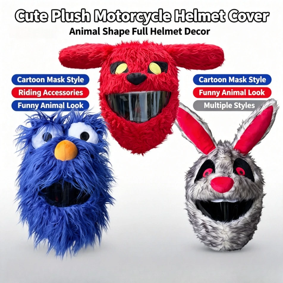 New Motorcycle Helmet Cute Plush Decorative Cover Animal Shape Riding Accessories Full Helmet Cartoon Mask