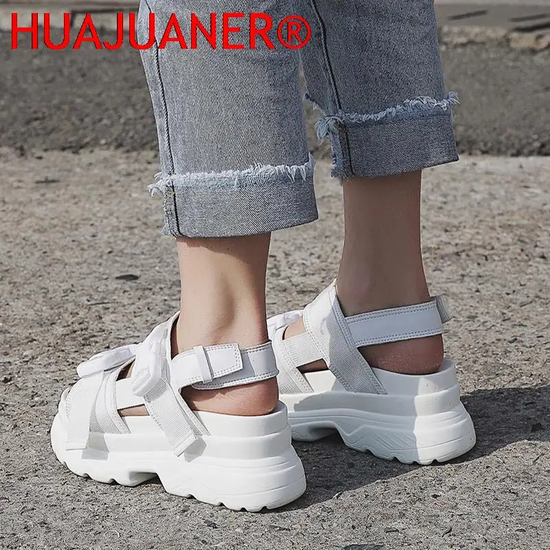 Summer Ladies Sandals Buckle Design Black White Platform Sandals Comfortable Ladies Platform Beach Shoes 35-43