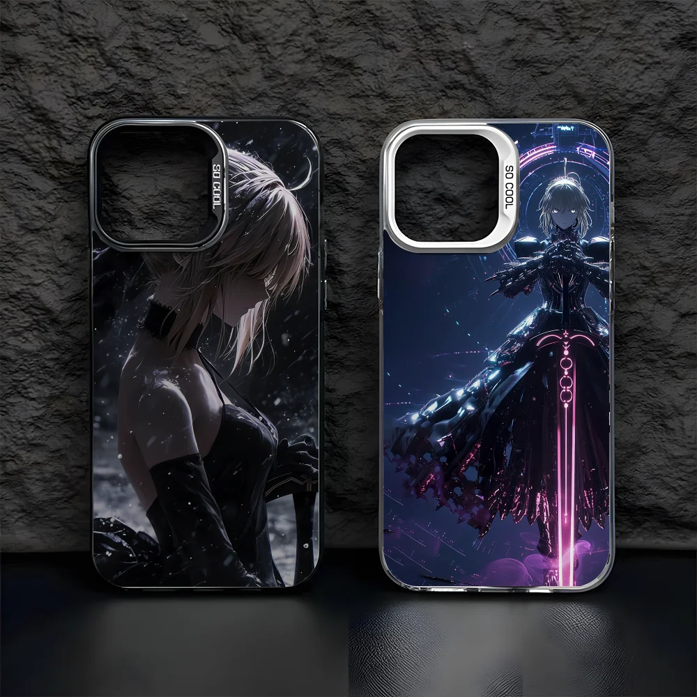 

Fate Zero Stay Night S-Saber Phone Case For iPhone 16 15 14 13 12 11 Pro Max Black Matte Multicolor Laser Metallic Aurora Cover