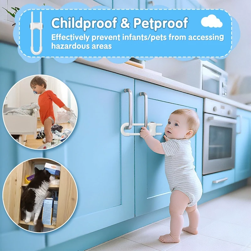 

15 шт. замки для шкафа, защита от детей, U-образный регулируемый замок для детской безопасности, для ручки в кухне, ванной комнате-A68X