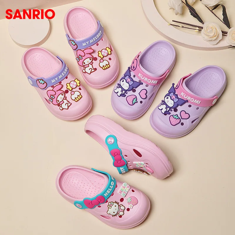 

Kawaii Sanrio Hello Kitty Strawberry Sandal New Cartoon Kuromi Indoor Bathing Slippers Summer Hole Shoes Non-Slip Flip-Flop Gift