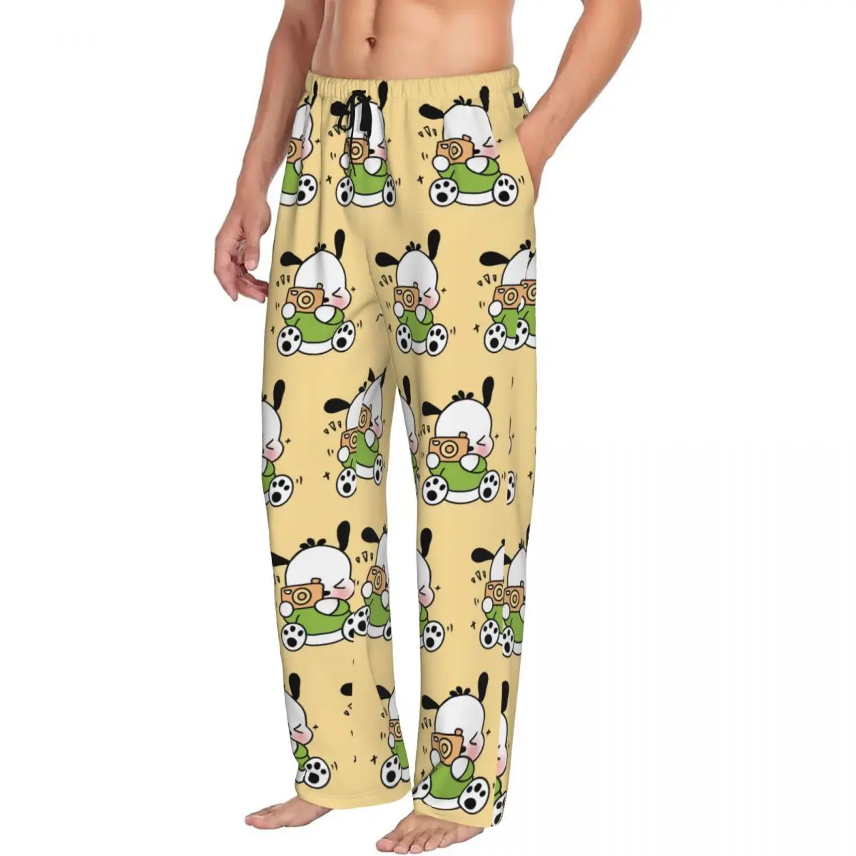 Custom Men Pochacco Animation Cartoon Pajama Pants Print Kawaii Classical Sleep Sleepwear Bottoms with Pockets