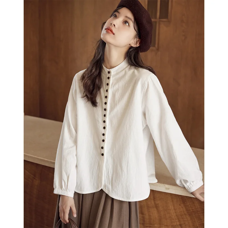 

2024 Autumn and Winter New Japanese Style Artistic Design Loose and Versatile Long Sleeved Shirt Top for Women