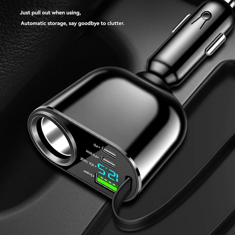 Car Charger Folding Retractable Cable PD30W+SUPER Car Charger Fast Charge 100W Suitable For All Models