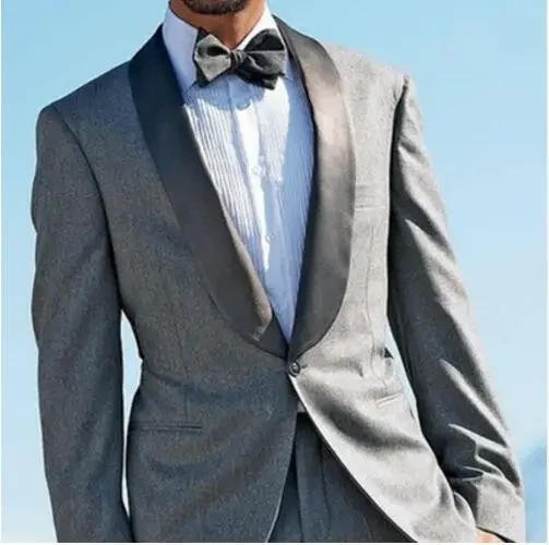 Winter Grey Tweed Men Suit Casual Wedding Suits For Men Custom Slim Fit 2 Piece Groom Tuxedo Prom Blazer Sets Terno Masculino