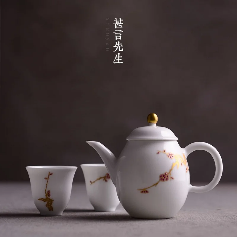 

Shi Yan Sweet White Sprinkling Golden Ceramics Porcelain Teapot Hand-Painted Small Size Single Teapot Teapot Jingdezhen White Po