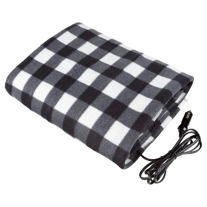 

Electric Car Blanket- Heated 12 Volt Fleece Travel Throw For Car And RV-Great For Cold Weather, Tailgating, And Emergency Kits B