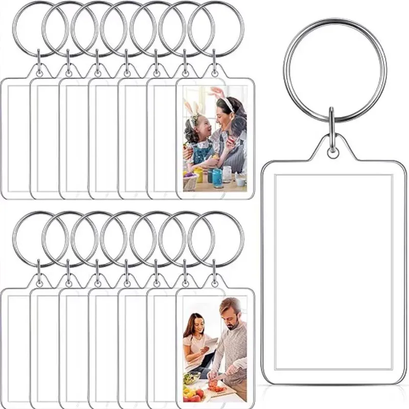 Transparent Acrylic Keychain Picture Frame Blank DIY Photo Holder with Split Ring for Customizing with Your Favorite Photos