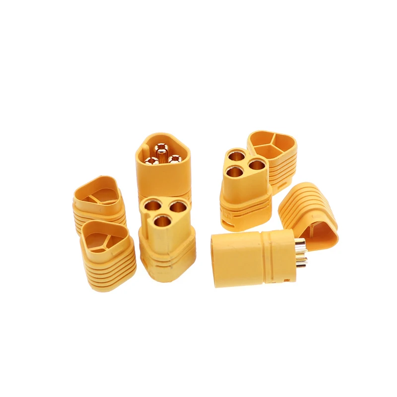 2pcs MT60 Male Female 3.5mm 3 pole Plug Connector with Sheath Set for RC Airplane Car Model ESC gold-plated XT60 three hole plug