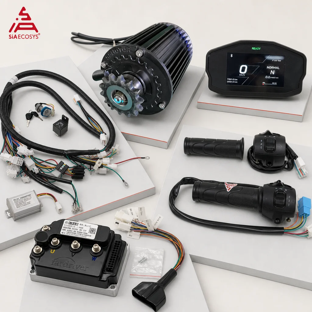 QSMOTOR QS90 1000W 72V Mid Drive Motor Kit with FarDriver ND72260 Mini12 Controller and SCJ 4.3 Inch Display for E-Scooter