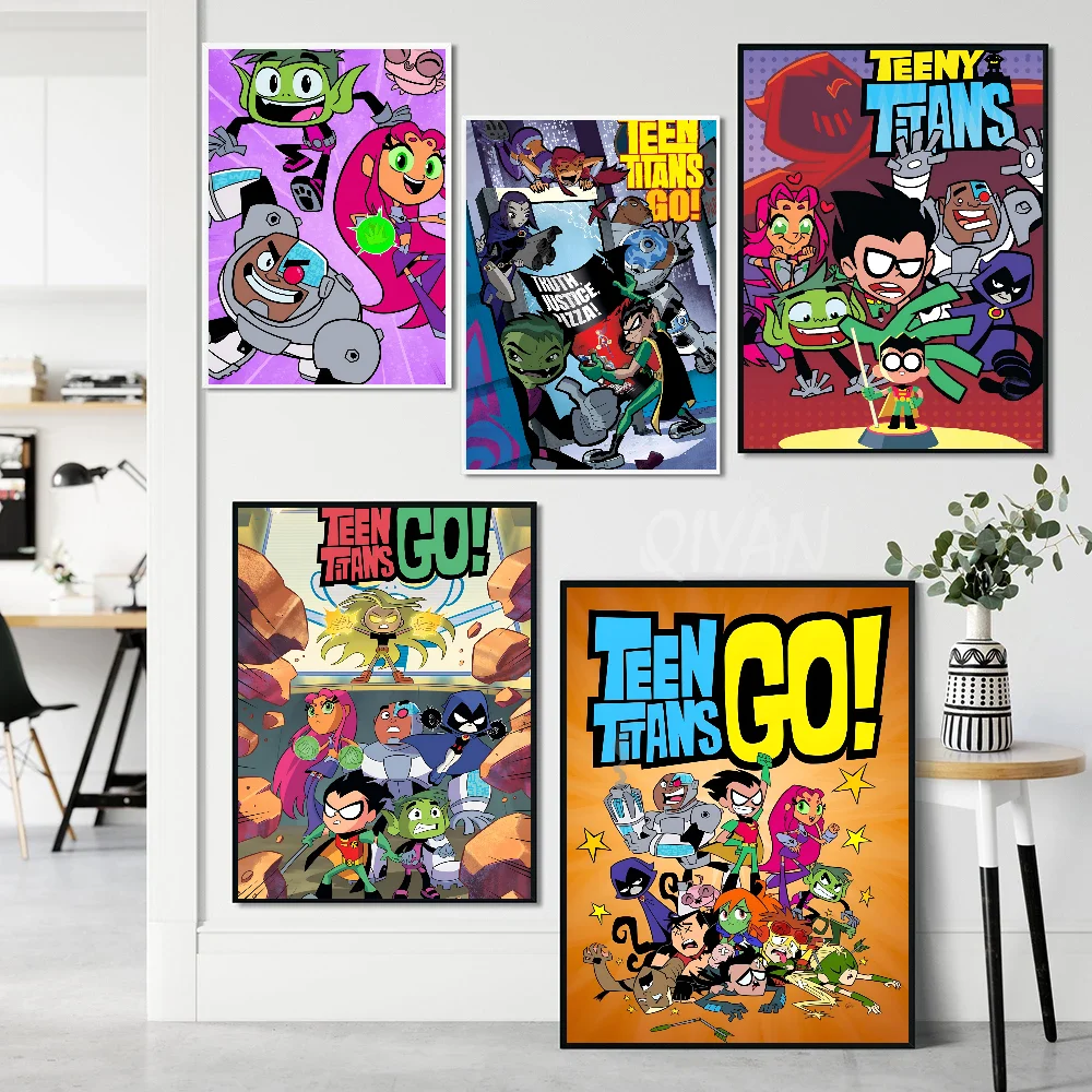 T-Teen Titans Go ملصق ورقي طباعة غرفة المعيشة المنزلي غرفة نوم مدخل بار مقهى الفن اللوحة الديكور #4