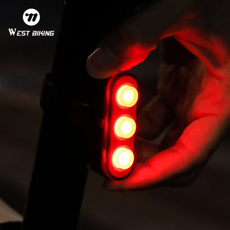 WEST BIKING Bicycle Rear Light Multi LED IP66 Tail light Auto Start/Stop Brake Sensing Long Endurance Rechargeable Taillights