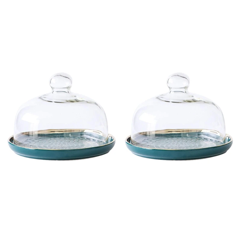 2X Cake Stand Cake Plate Server With Dome Dessert Cake Cover Butter Dish Dome Tray Plate Fruit Platter 6- Inch