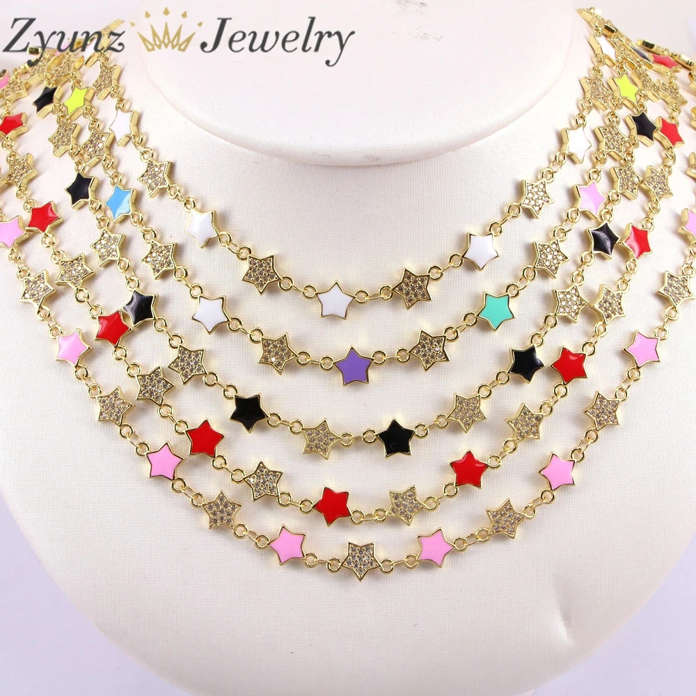 

5PCS, Trendy Enamel CZ Star Necklace For Women Girls Zircon Link Chain Jewelry Ladies Classic Fashion Gift Wedding Party Jewelry