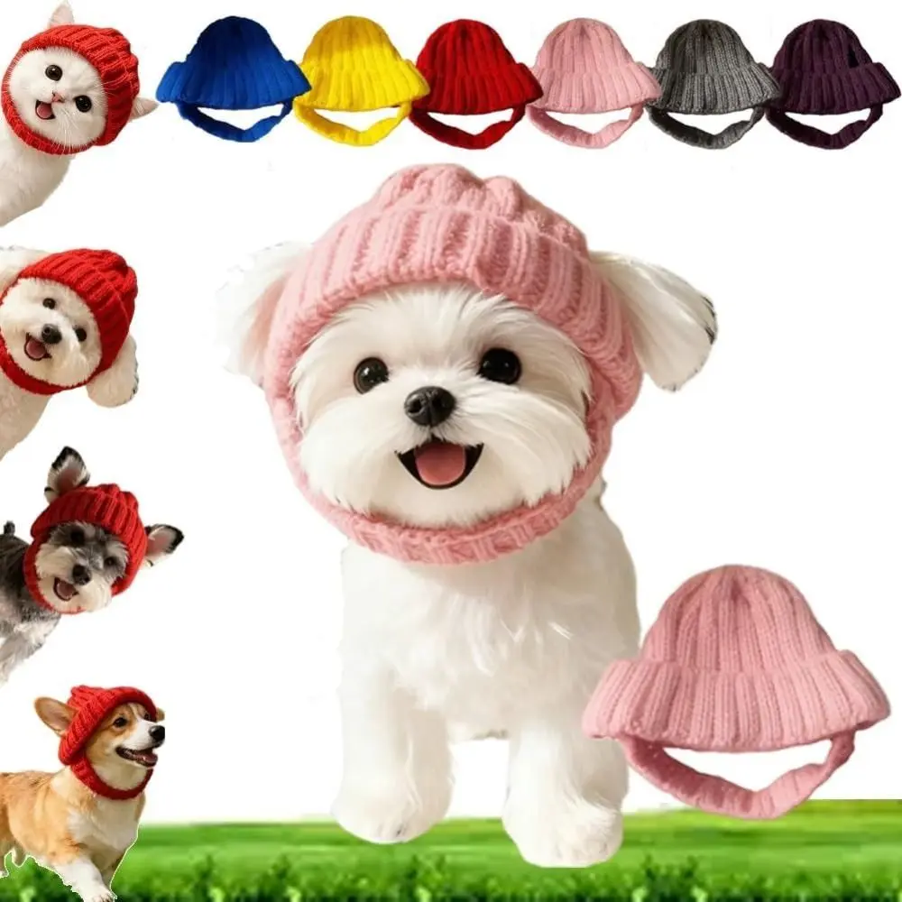 Cozy Soft Knit Warm Dog Beanie Windproof with Ear Holes Winter Dog Cap Multi-color Playful Dog Design Pet Headwear Cold Weather