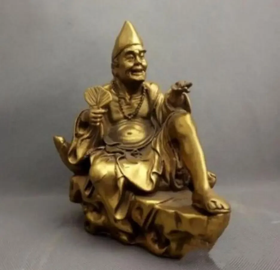 

Copper Statue Chinese Buddhism Copper Seat Holy Monk Living Buddha Ji Gong Hold Fan Statue