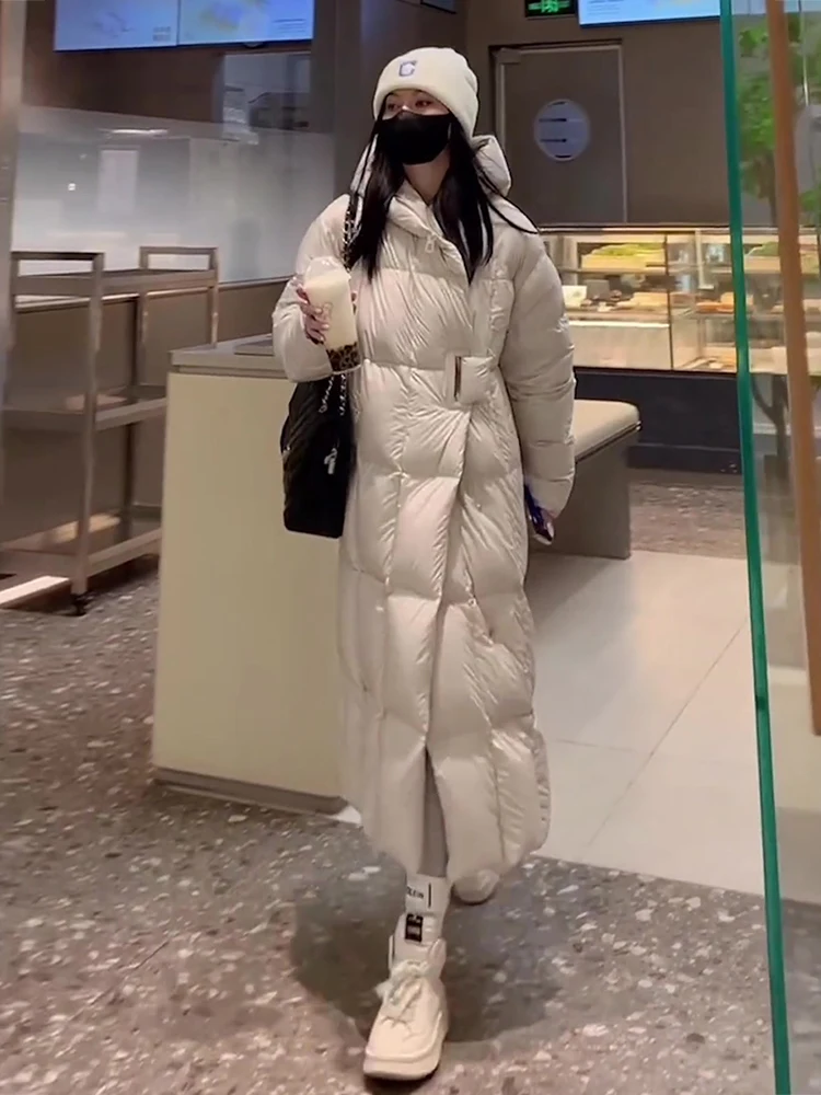 2024 inverno nova Faion Thiened Long Du down Jaet feminino solto ajuste Sli branco Du casaco acolchoado de penas na moda Commu...